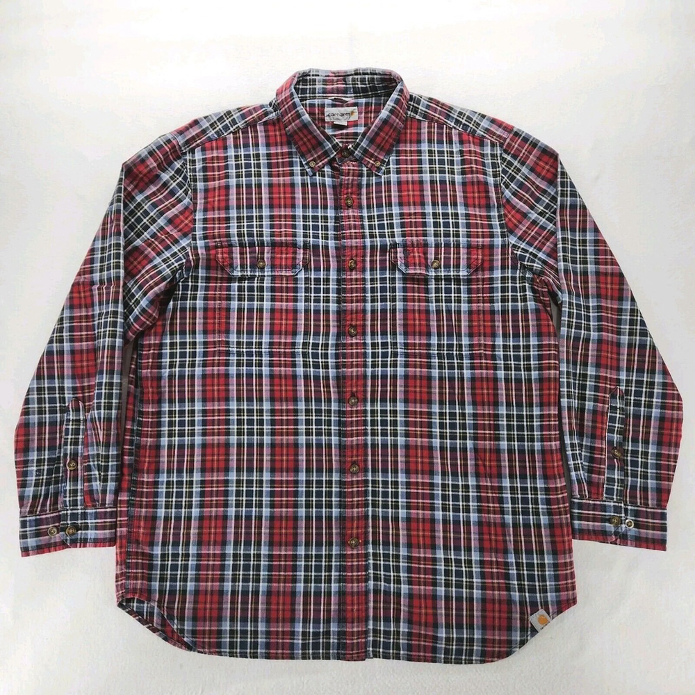 Carhartt Red Black Plaid Fort Long Sleeve Button Down Shirt Outdoor Mens XL